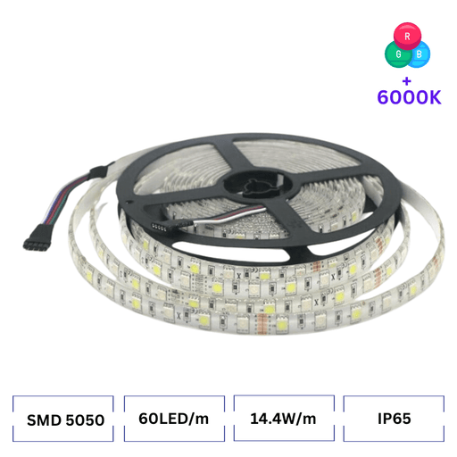 Banda LED RGBW 5050 SMD, 60 LED/m, alb rece IP65 - ledia.ro