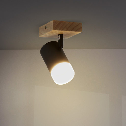 spot cu bază din lemn, spot compact pentru spații mici design negru