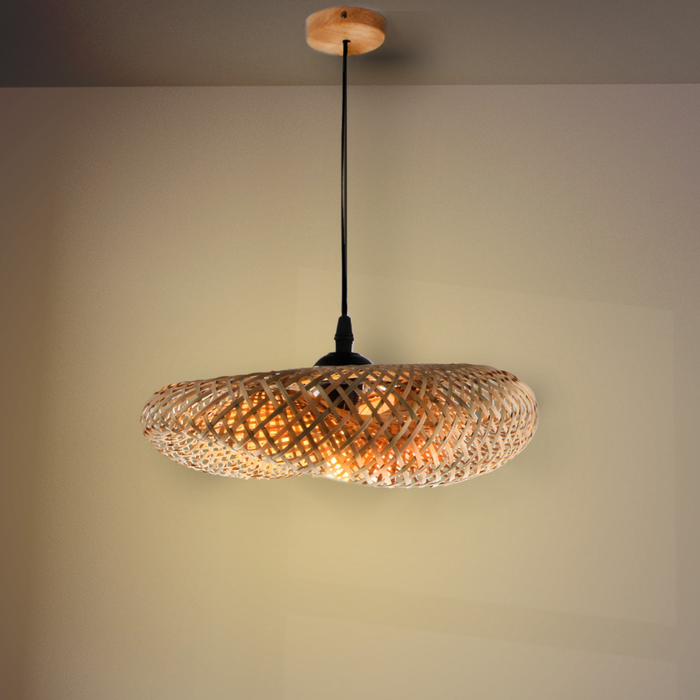 Lampă Suspendată din Ratan Ohana, E27, Design Boho Modern, Ø34 cm