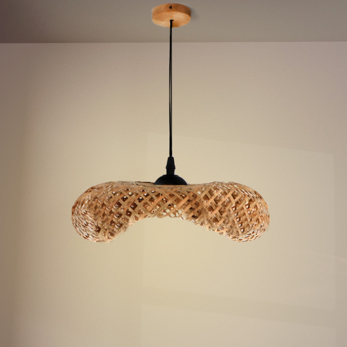 Lampă Suspendată din Ratan Ohana, E27, Design Boho Modern, Ø34 cm