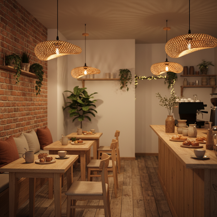 Lampă Suspendată din Ratan Ohana, E27, Design Boho Modern, Ø34 cm