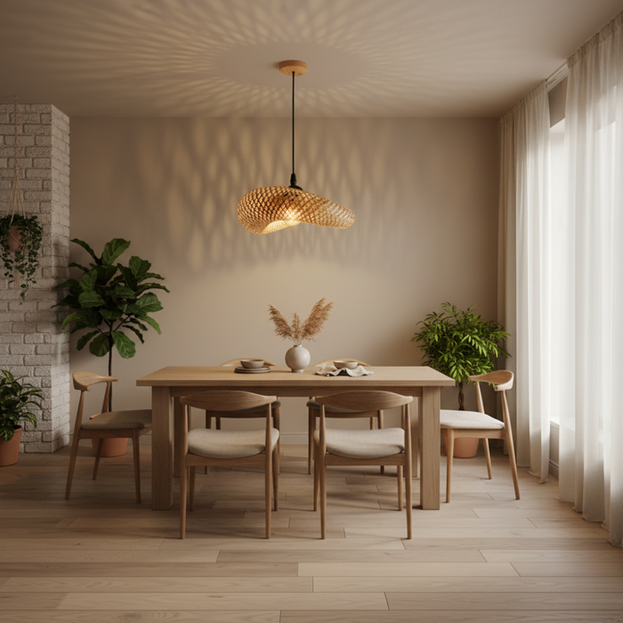 Lampă Suspendată din Ratan Ohana, E27, Design Boho Modern, Ø34 cm