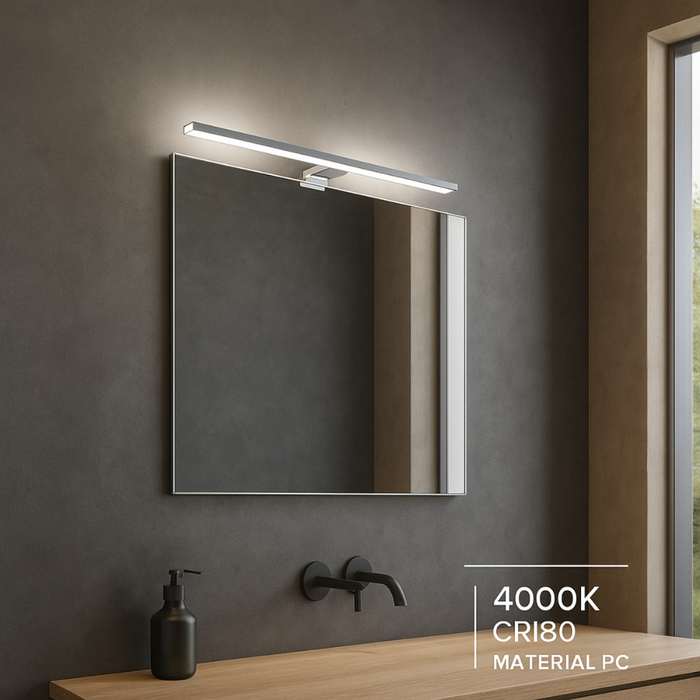 corp iluminat LED baie finisaj crom
