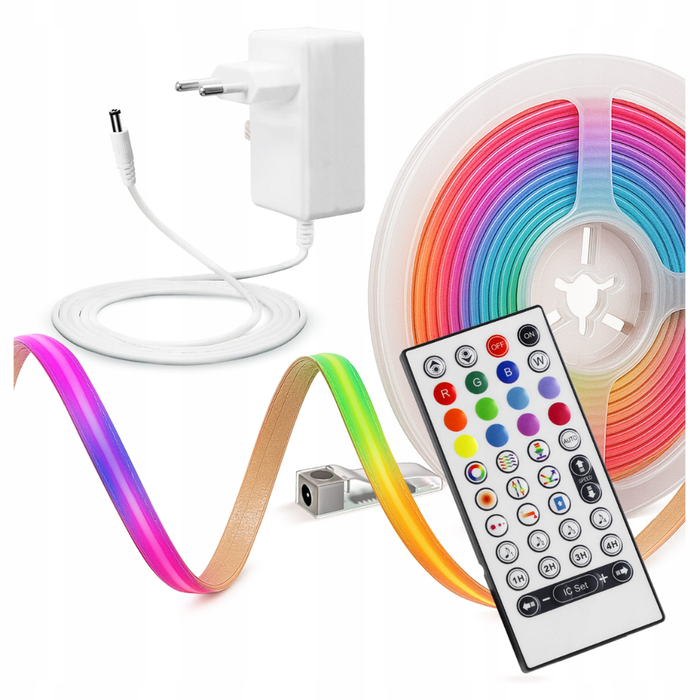 Bandă LED COB RGB+W 24V montaj autoadeziv rapid