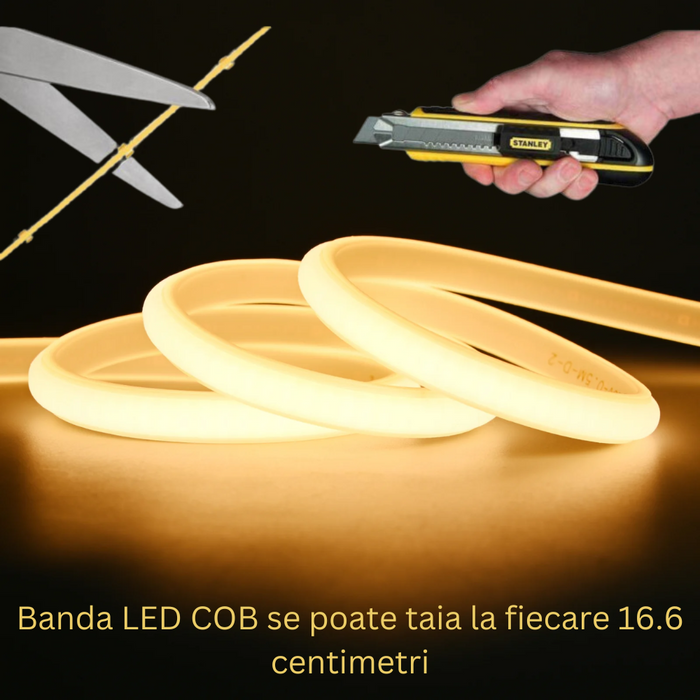 banda led 220v, banda led COB 220V, benzi COB 220V, banda cob profesionala, banda COB IP65, banda LED COB 20m, banda COB 220v lumina calda, ledia.ro