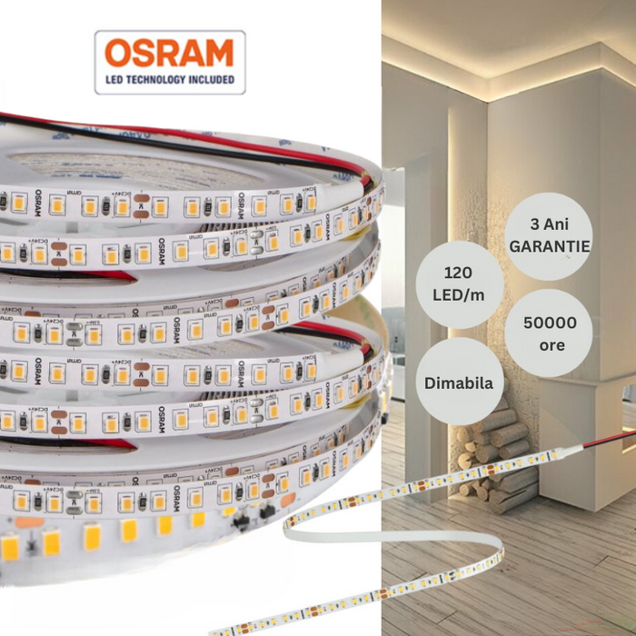 banda led smd2835, banda cu led Smd Osram, banda led 12w/m, banda led 120led, banda led 10m, banda cu leduri Osram, banda led rola 10m, banda led 24v, ledia.ro