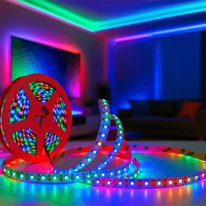 Montaj bandă LED RGB+CCT 24V pentru vitrine comerciale
