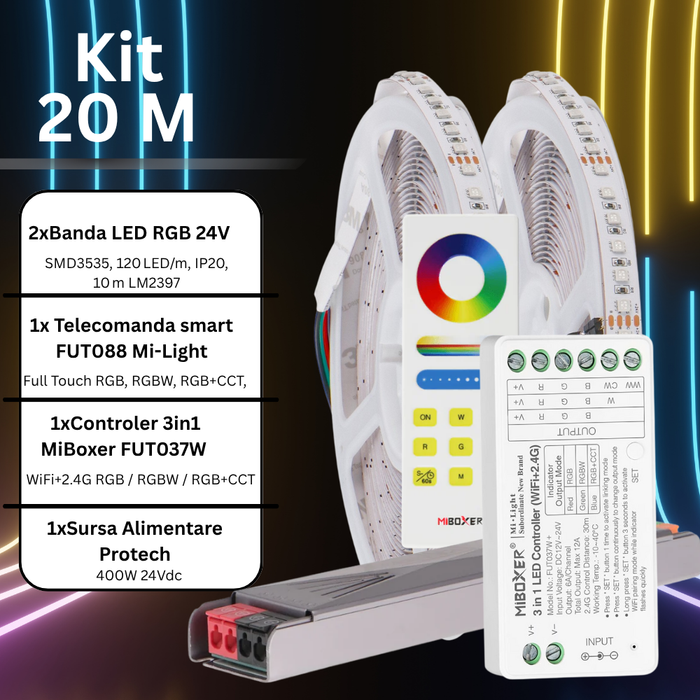 Bandă LED RGB 20m CRI 90 pentru culori realiste și intense
