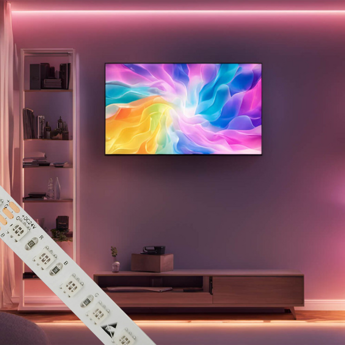 banda led rgb, banda 24v multicolora, banda cu led rgb, 120LED, banda LED 10 metri, banda cu leduri RGB, 10 metri banda RGB, banda LED RGB interior, ledia.ro