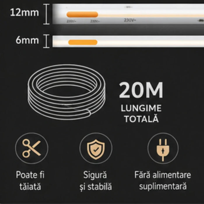 Iluminat arhitectural cu bandă COB 10W/m pe scară interioară