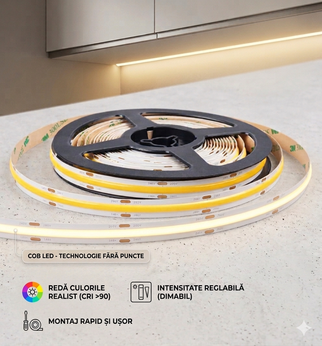 Bandă LED COB 24V | 512 LED/m | 5m | 1800lm/m | 15W/m | CRI90 | IP20