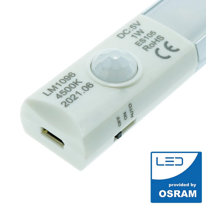 Bară LED liniară cu senzor de mișcare și cablu USB, vedere frontală ledia.ro
