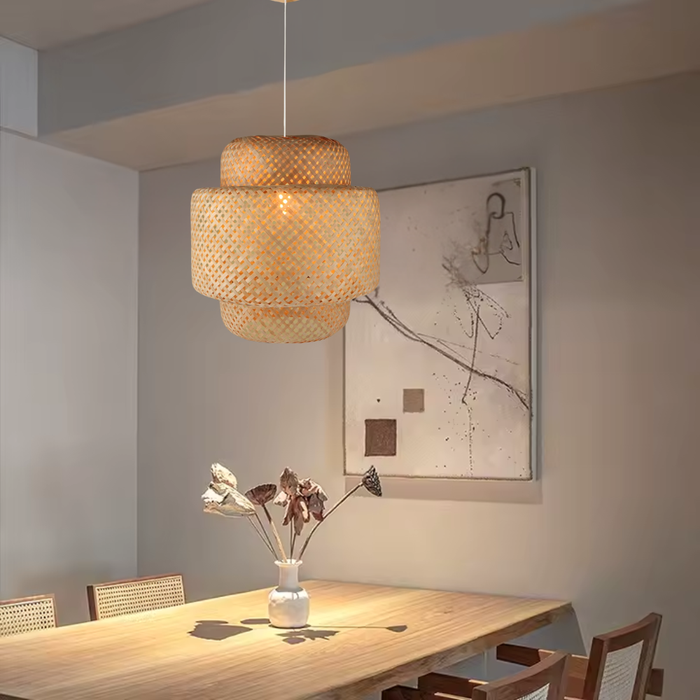 Lampă sculpturală Canarias ratan montată pe tavan, design stratificat