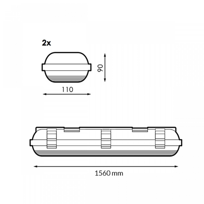 Carcasă etanșă pentru două tuburi LED T8 de 150 cm, protecție IP65
