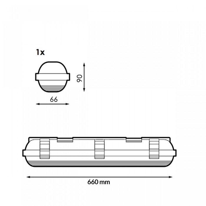 Lumină industrială rezistentă la umezeală, dimensiuni 660x66x90 mm ledia.ro
