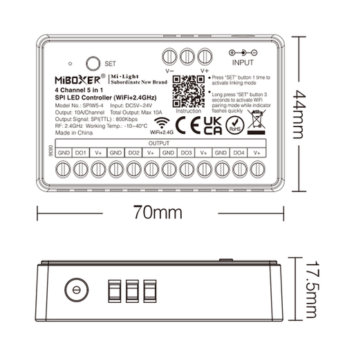 instrucțiuni vizuale pentru conexiunea benzii LED la controlerul MiBoxer
