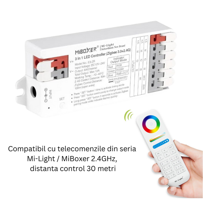 controler 3 in 1, controller banda led, controller rgb, controller rgbw, controller rgbcct, controller zigbee, controller miboxer, e3-zr, ledia.ro