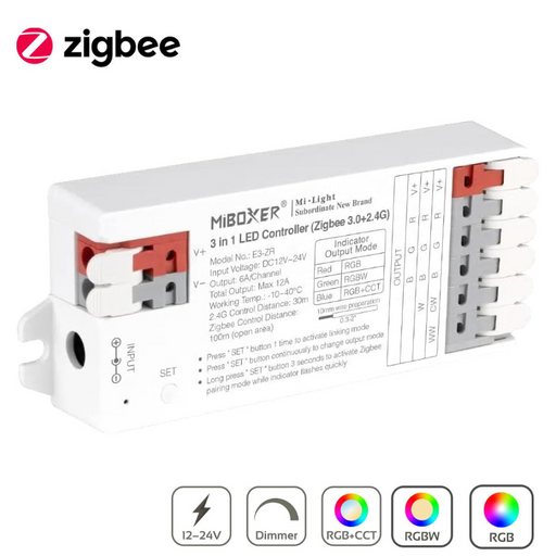 controler 3 in 1, controller banda led, controller rgb, controller rgbw, controller rgbcct, controller zigbee, controller miboxer, e3-zr, ledia.ro
