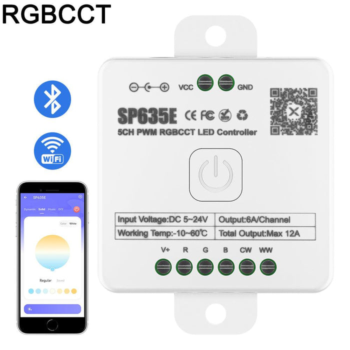 Controler Bluetooth 12A SP635E, pentru banda LED RGBCCT - ledia.ro