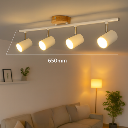 Corp de iluminat tavan alb cu detaliu din lemn