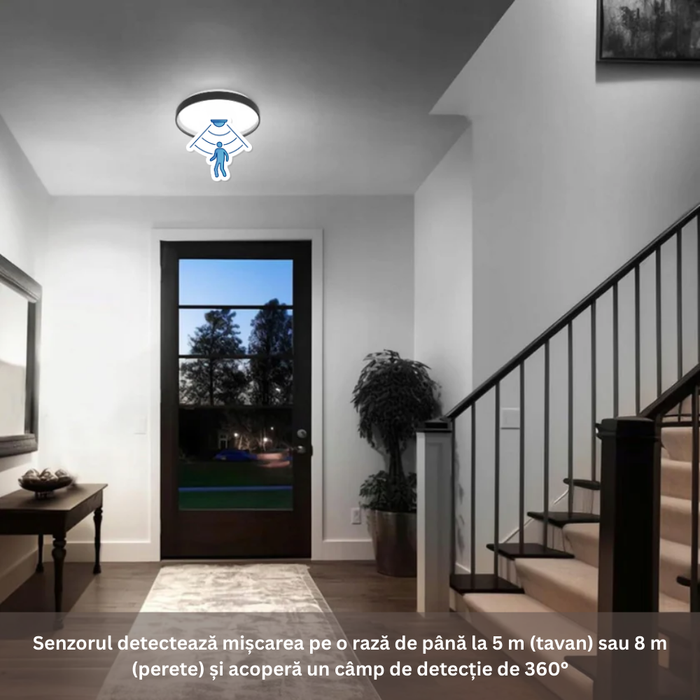 corp iluminat led negru Ø325mm 24w cu senzor automat
