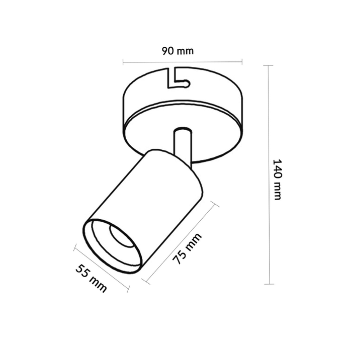 dimensiuni corp iluminat tavan negru cilindric