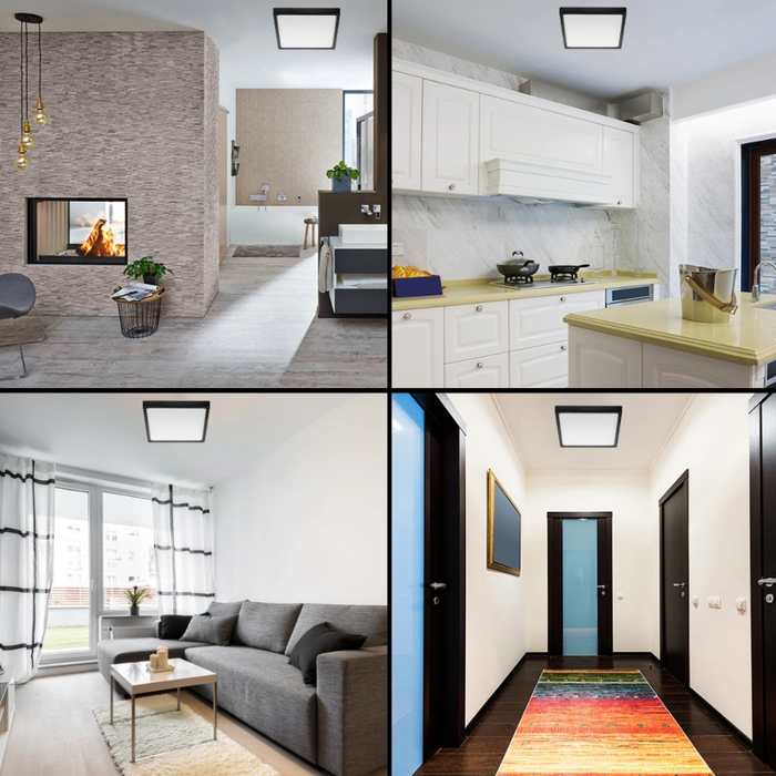 Corp de iluminat tavan IP44 cu ramă neagră și suport 2xE27
