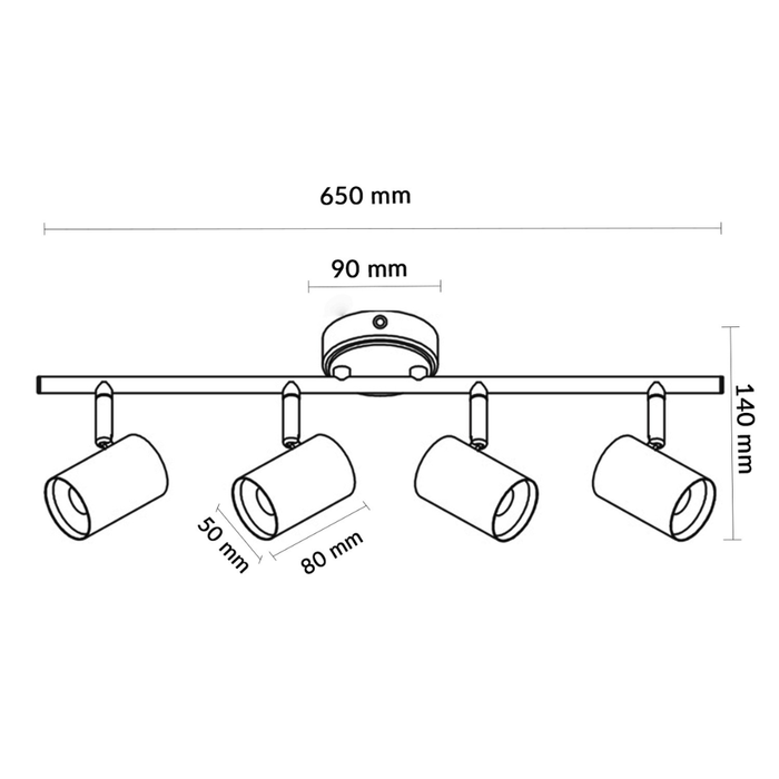 Lustra cu 4 Spoturi tavan WOOD alb mat, lungime 650 mm