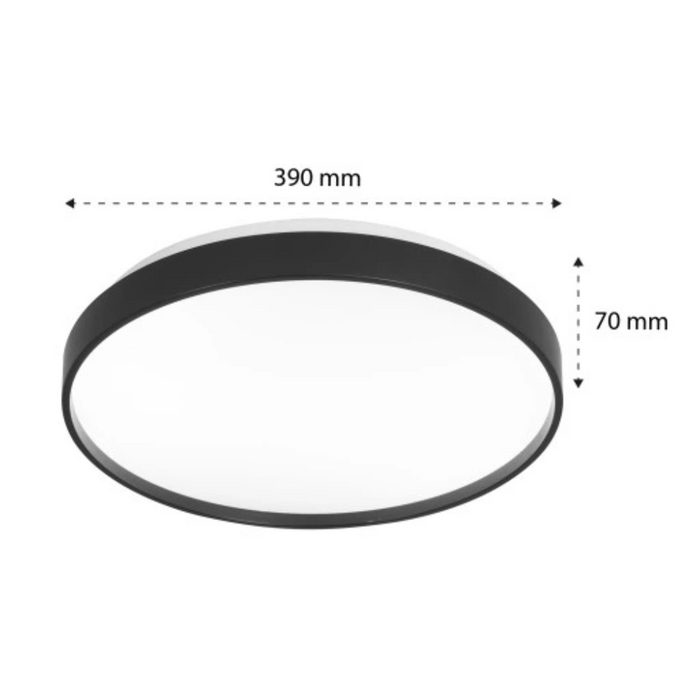 plafoniera led cu dimensiuni exprimate in 33, inaltime 70mm, diametru 390mm