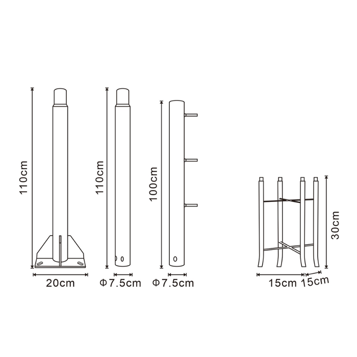 suport demontabil pentru ghirlande de terasa, dimensiuni
