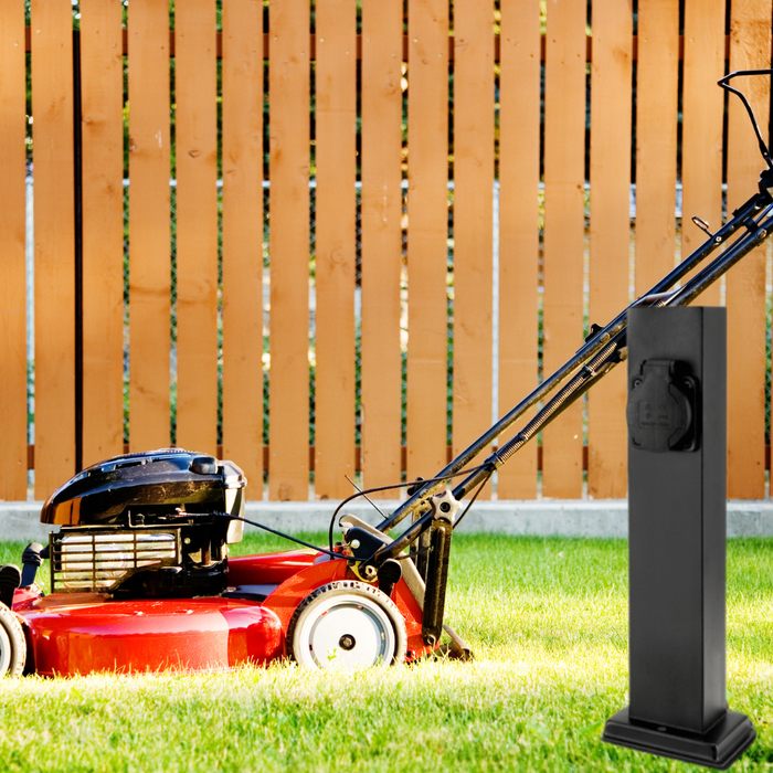 Stâlp priză grădină cu două prize 230V și carcasă neagră