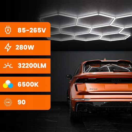 Instalație LED tip fagure cu lumină rece, ideală pentru garaje bine iluminate, ledia.ro