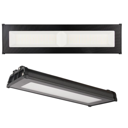 Lampă LED industrială liniară APV de 100W, montaj suspendat cu inele metalice, carcasă neagră din aluminiu
