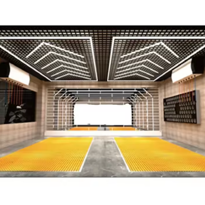 Panou LED HoneyComb 384 W instalat pe tavan într-un showroom elegant