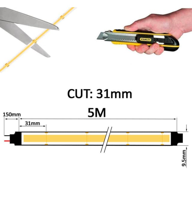 Bandă LED COB 24V | 512 LED/m | 5m | 1800lm/m | 15W/m | CRI90 | IP20