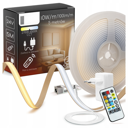 Kit Bandă LED COB CCT 5m cu Telecomandă IR 24V