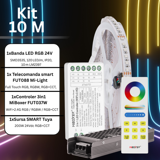 Kit Bandă LED RGB 24V 10 metri controlată vocal