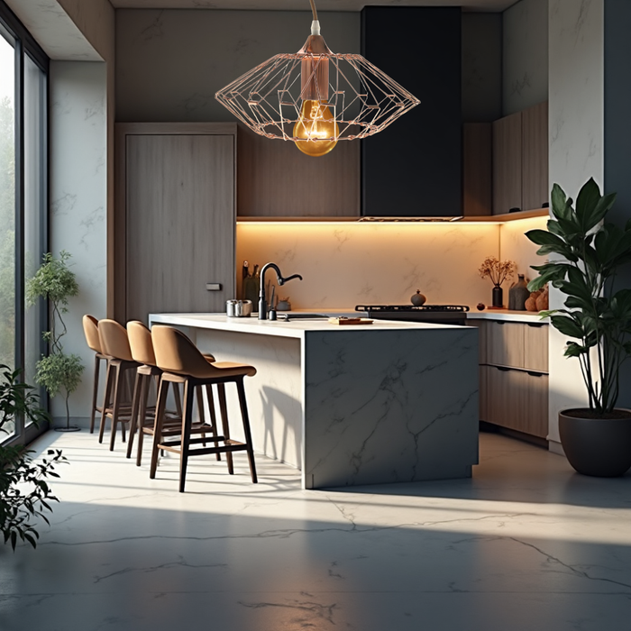 Structură metalică rose copper cu bec LED filament
