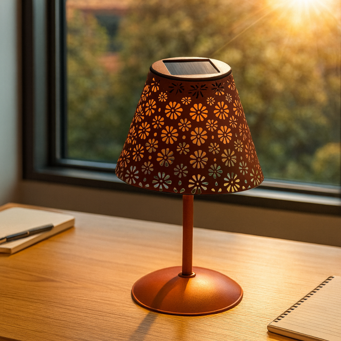 Lampă solară portocalie pentru decor terasă