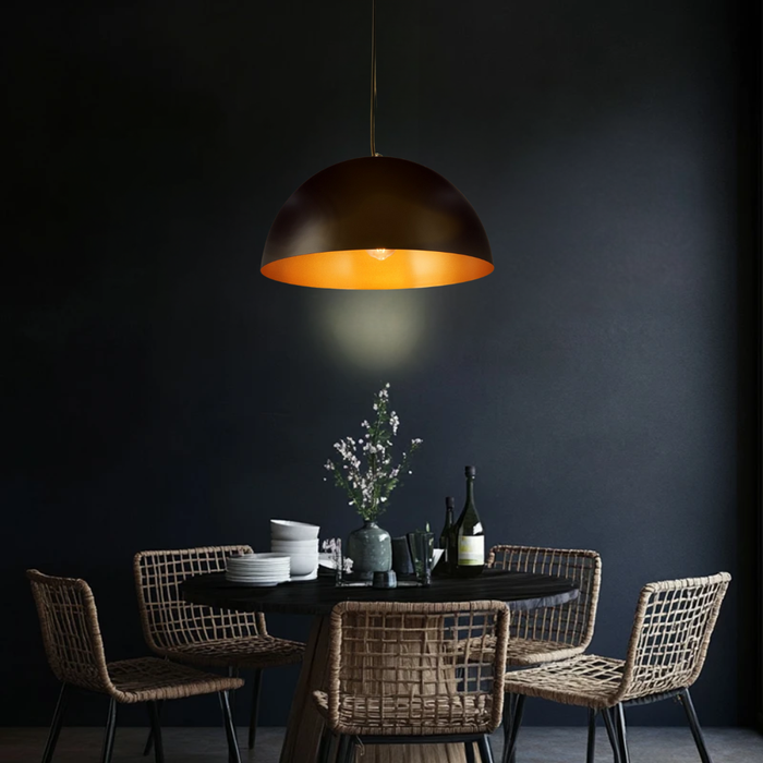 Pendul Pople mare Ø40 cm, metal negru mat, interior auriu texturat