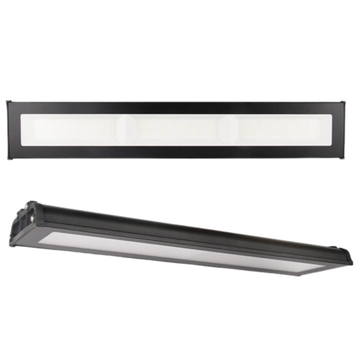 Lampă LED industrială liniară APV de 150W, montaj suspendat cu inele metalice, carcasă neagră din aluminiu
