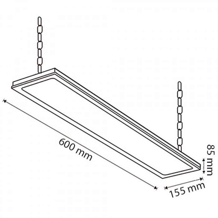 Lampă LED suspendată cu dimensiuni 600x155x85 mm, carcasă din aluminiu și sticlă