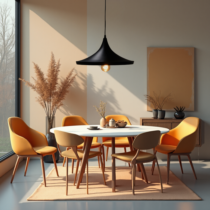 Lampă modernă pentru bucătărie sau cafenea, Lenn, cu interior auriu ce creează lumină caldă.