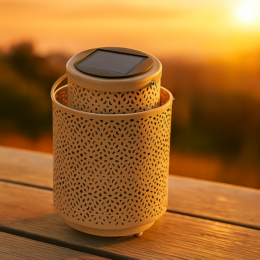 lampă solară bej pentru exterior cu design oriental