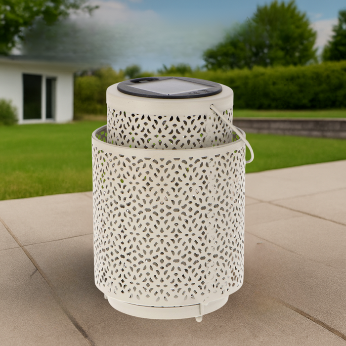 lampă solară bej pentru mese de exterior