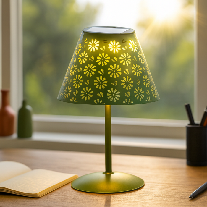 lampă solară verde de masă cu model floral
