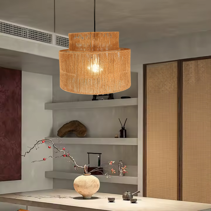 Pendul Rat ratan montat în dining scandinav