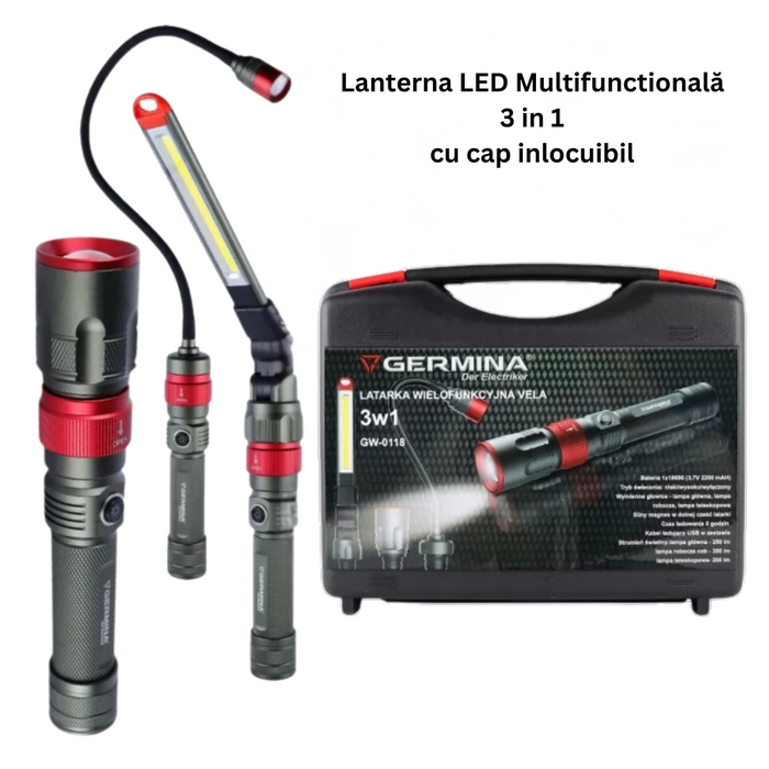 lanternă multifuncțională, lanternă cu magnet, lanterne IP54, lanternă LED puternică, accesorii iluminare, lanterna cap inlocuibil, lanterna cutie transport-ledia.ro