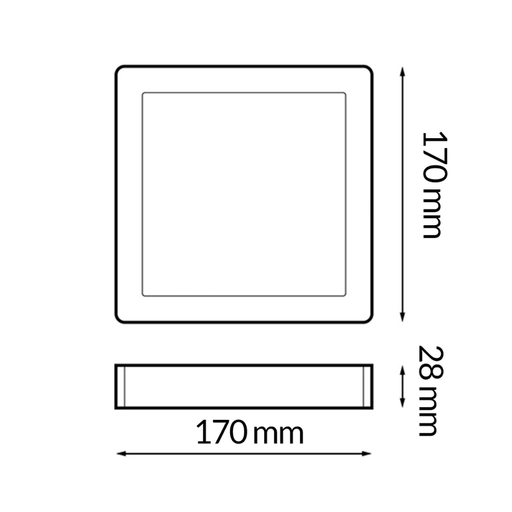 Lumină LED pătrată pentru tavan 12W, dimensiune 170x170mm