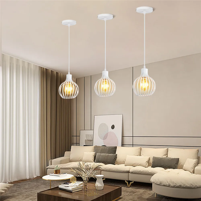 Lustră Carol decorativă montata in sir de 3, culoare alb mat